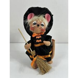 Annalee Witch Mouse 6" Black Dress w/ Orange Trim Black Hat &‎ Broom 2011